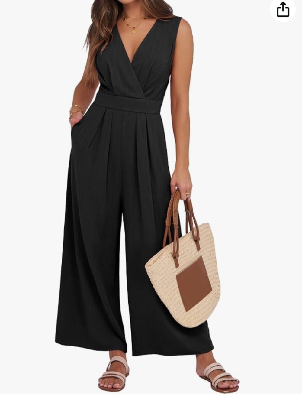 Amazon ANRABESS Women's Linen Sleeveless Wrap Jumpsuits